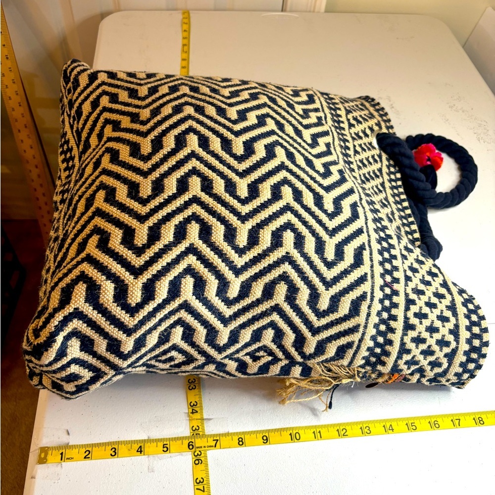 C & C California Home Jute XLarge Tote Bag Blue Tassel Medallion Pattern Boho - Picture 11 of 14